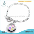 316l aço inoxidável NK cadeia com magnético locket charme flutuante sem cristal, pulseira lisa